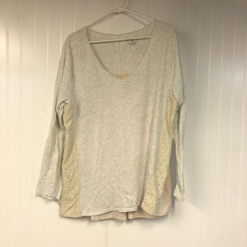 Lane Bryant Women's Gray and Cream Lace Accent Long Sleeve Top 18/20
